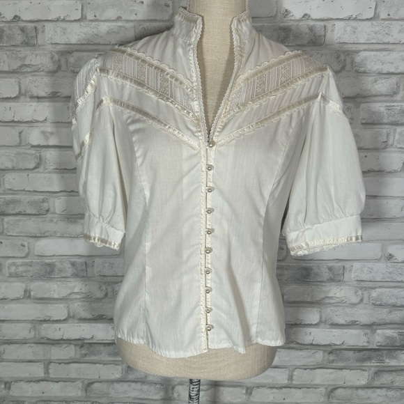 Gunne Sax Tops - Gunne Sax Jessica Gunnies Prairie Vintage White Puff Sleeve Cotton Blouse